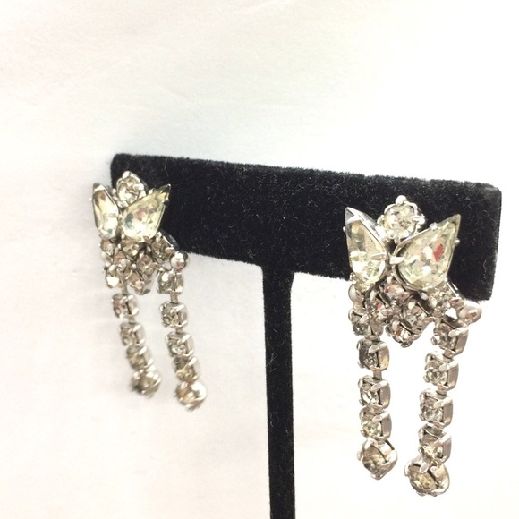 VINTAGE RHINESTONES SCREW BACK EARRINGS DANGLE STATEMENT - Picture 5 of 16